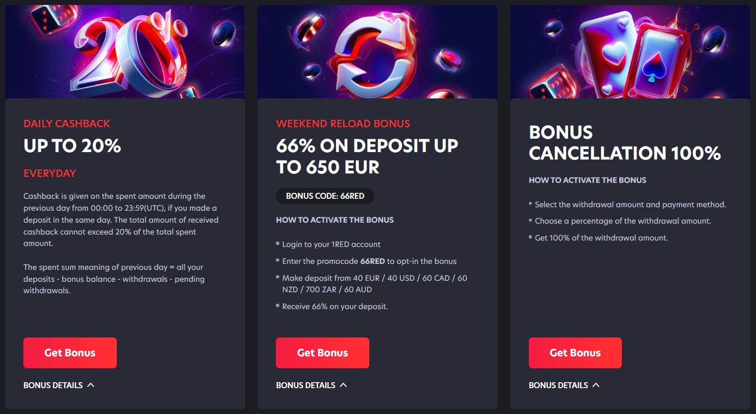 1Red Casino Weekly bonuses